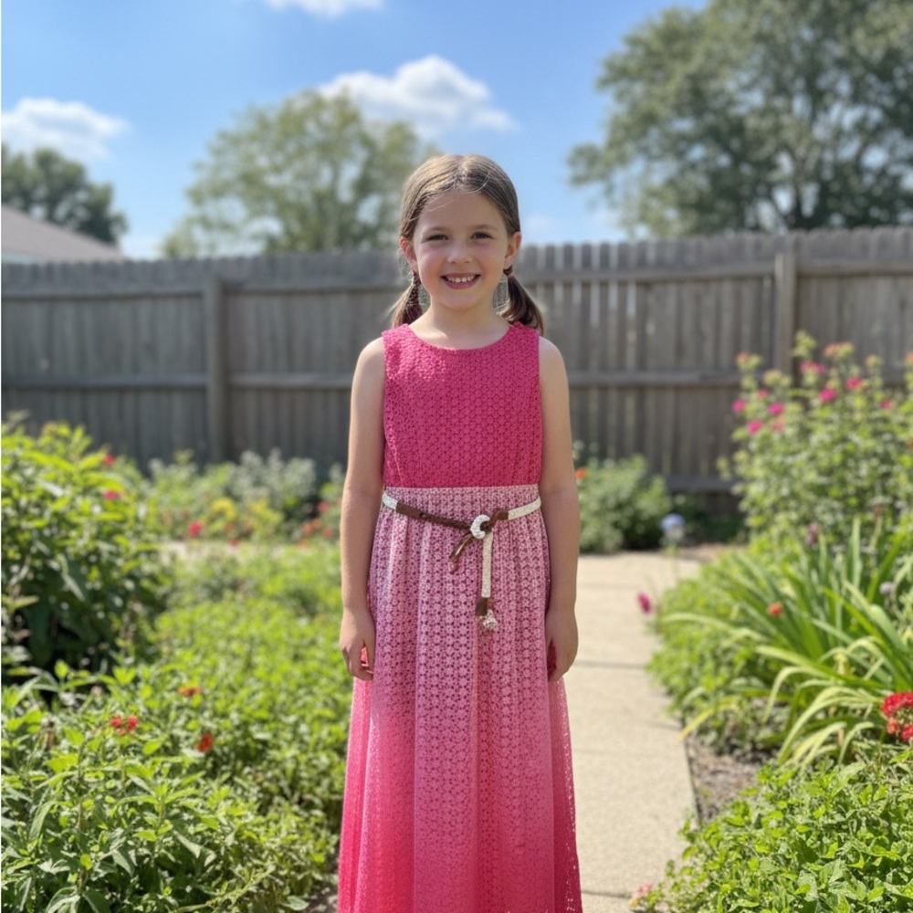 Paper Doll-Pink Ombre Lace Maxi Dress with Braided Belt